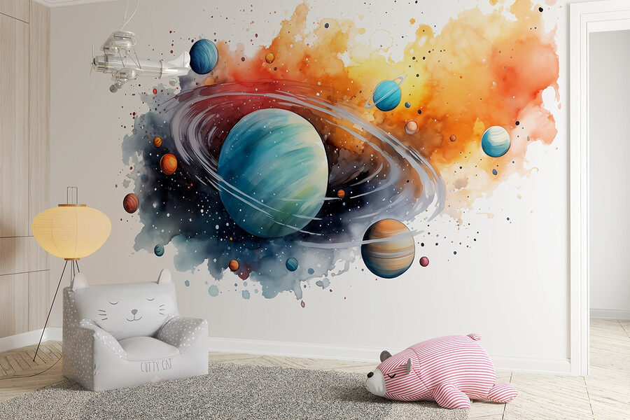 Akwarela planet i gwiazd