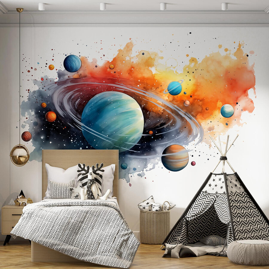 Akwarela planet i gwiazd