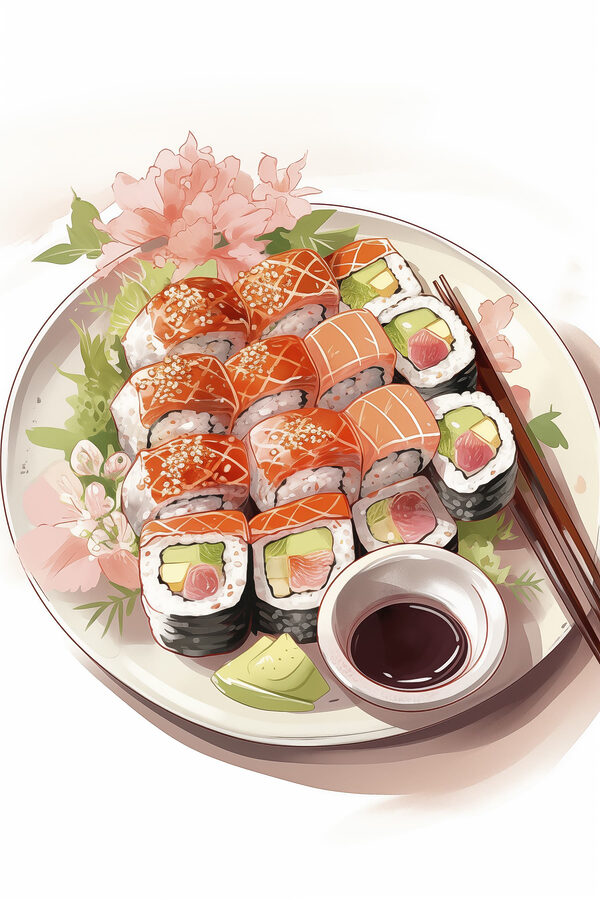Plate of sushi with chopsticks