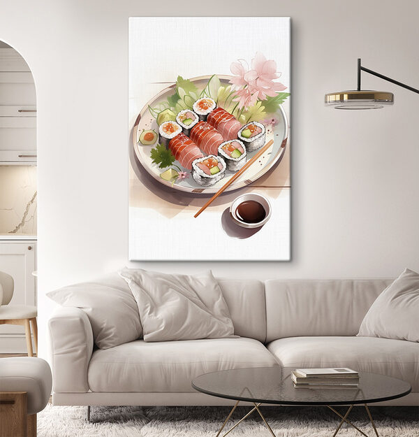 Talerz sushi z sosem i kwiatami Talerz sushi z sosem i kwiatami