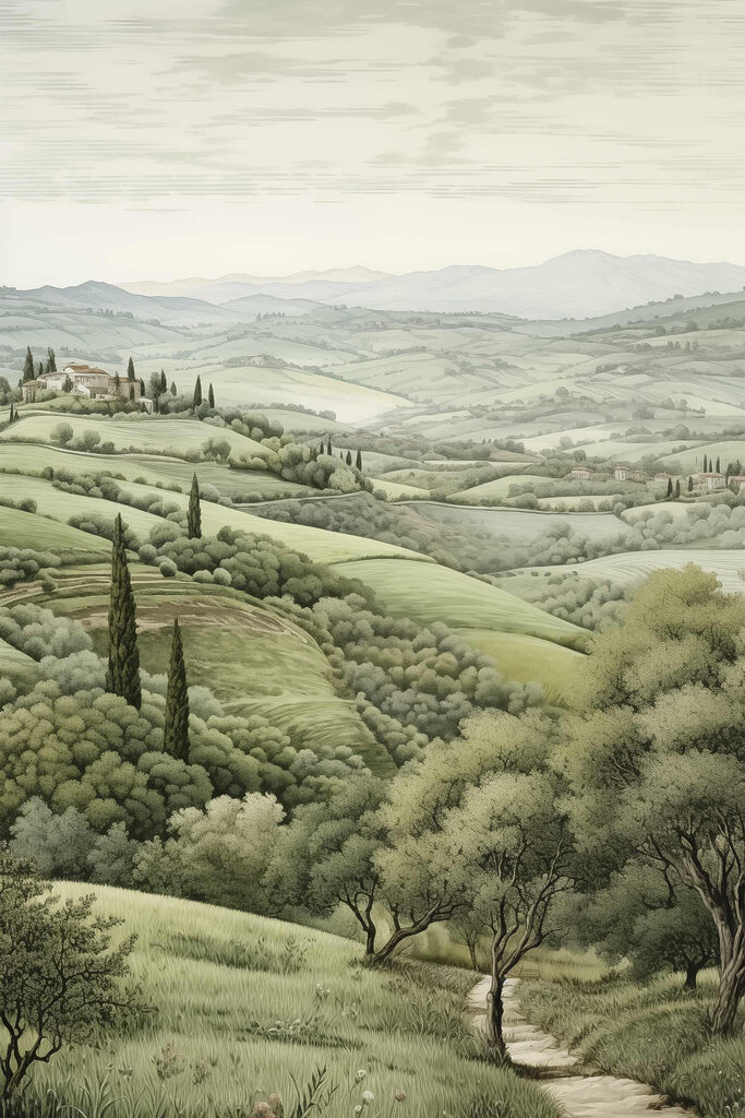 Landscape with trees and a house