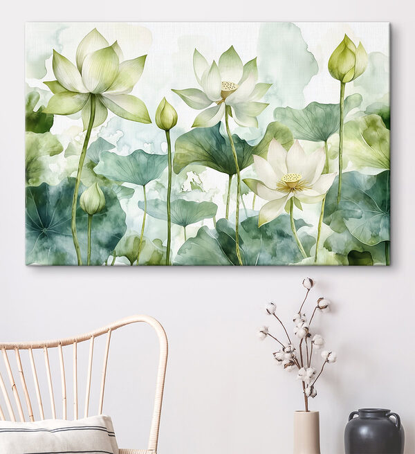 Painting of white flowers and green leaves