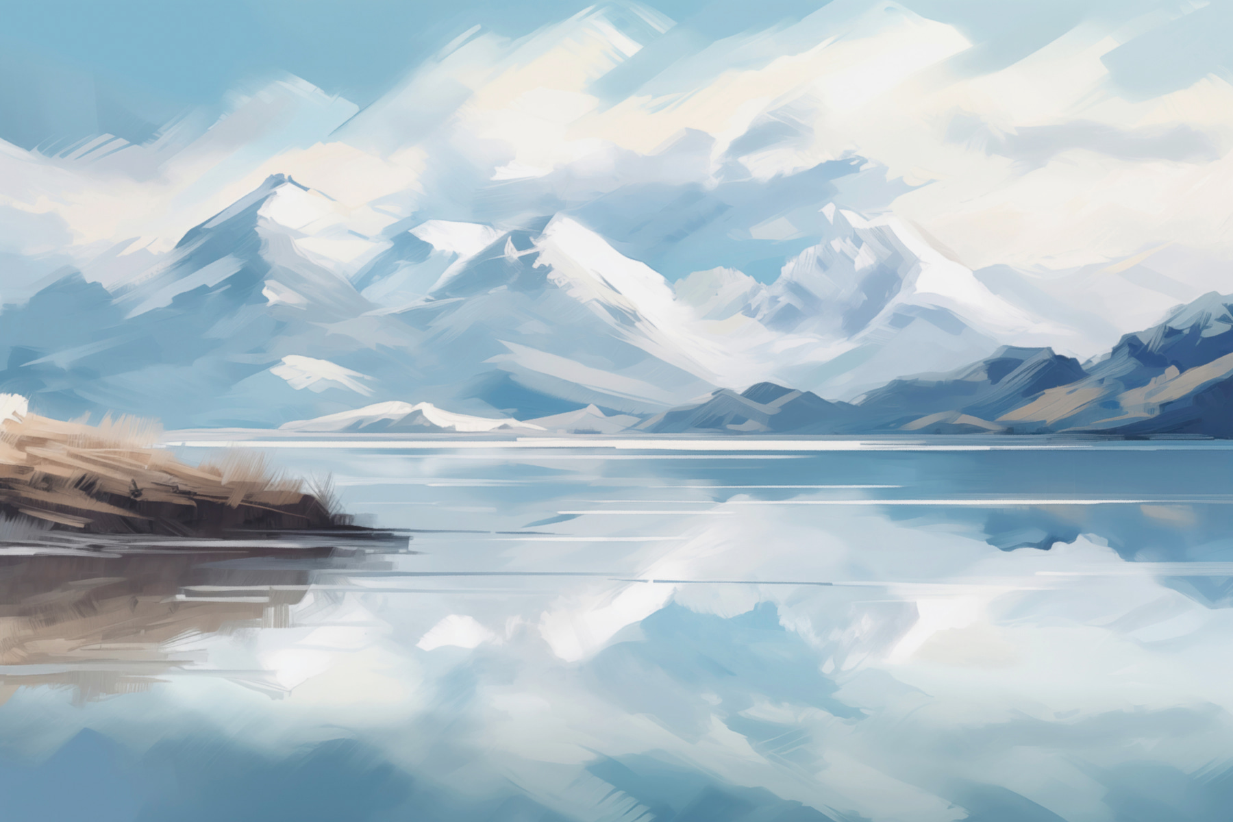 Lake with mountains in the background