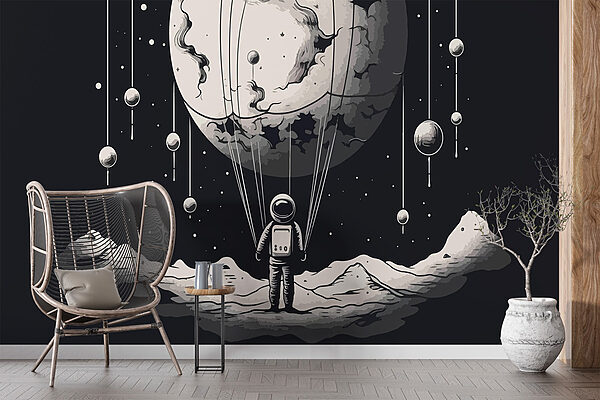 Fototapeta Fototapeta Astronauta w kosmosie z balonem na niebie (SKU: w01850)