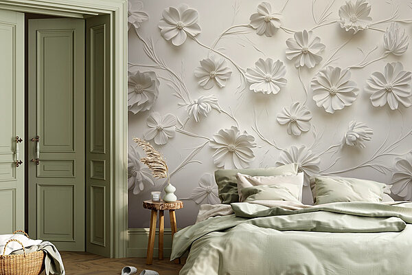 White paper flowers on a white surface White paper flowers on a white surface