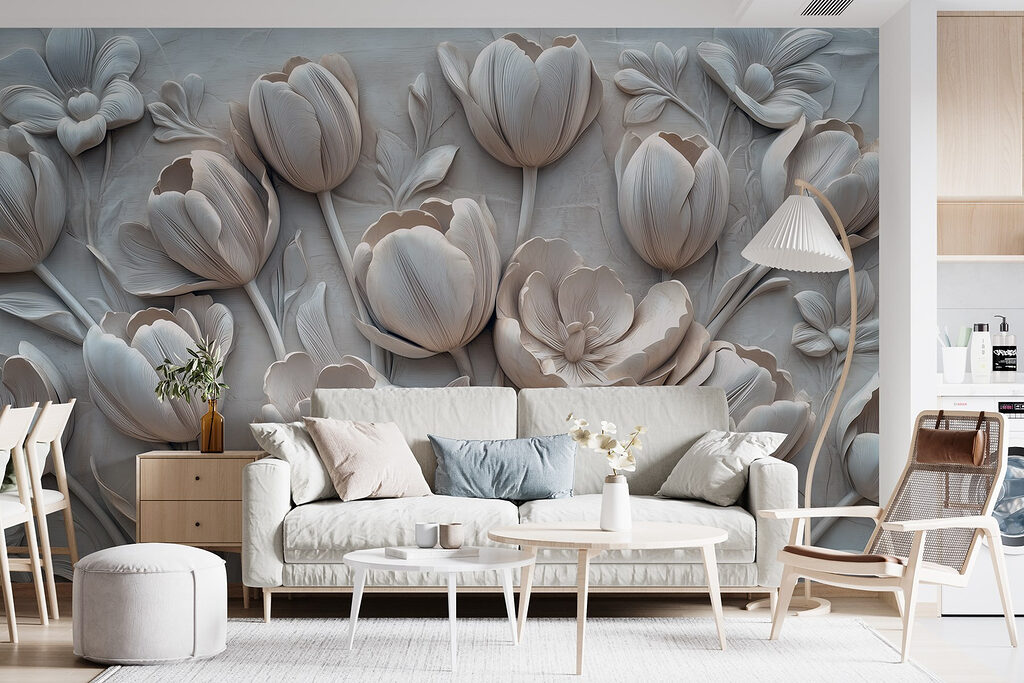 White flower carving on a wall