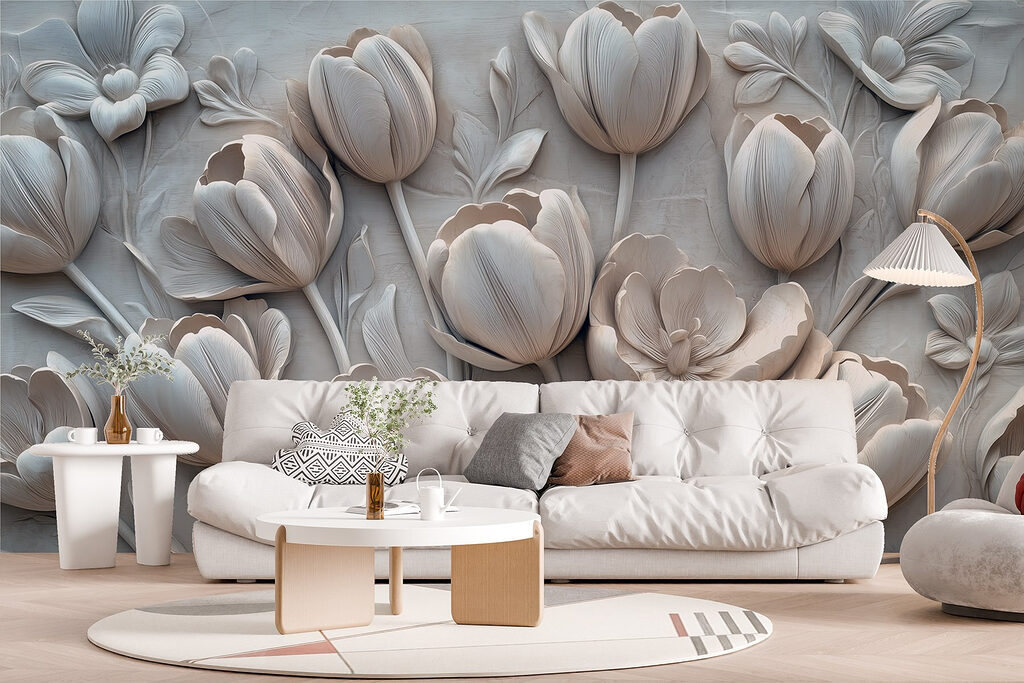 White flower carving on a wall