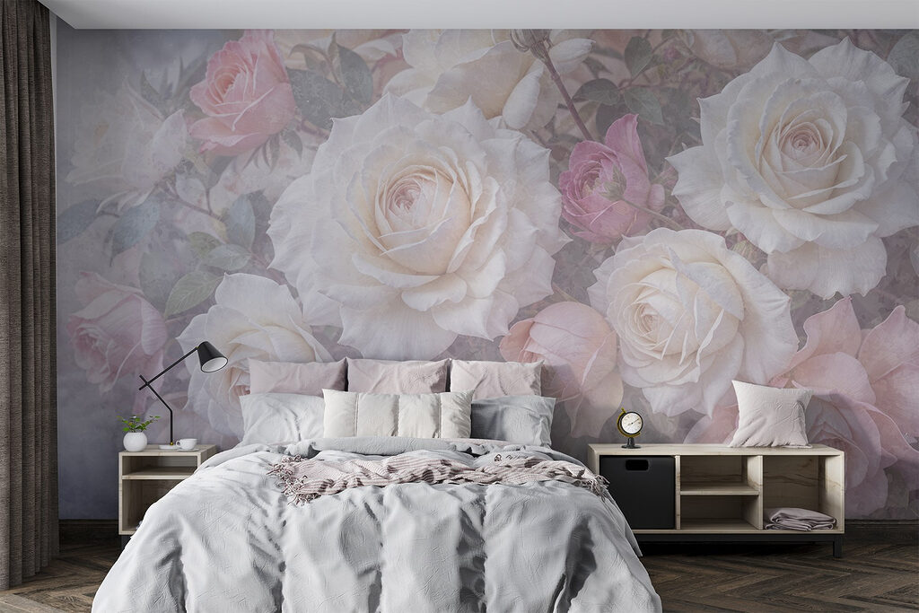 Group of white and pink roses