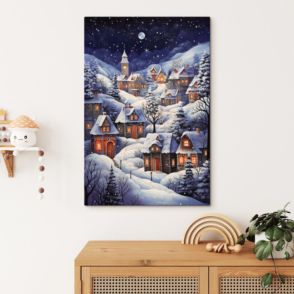 Painting of a snowy village Painting of a snowy village