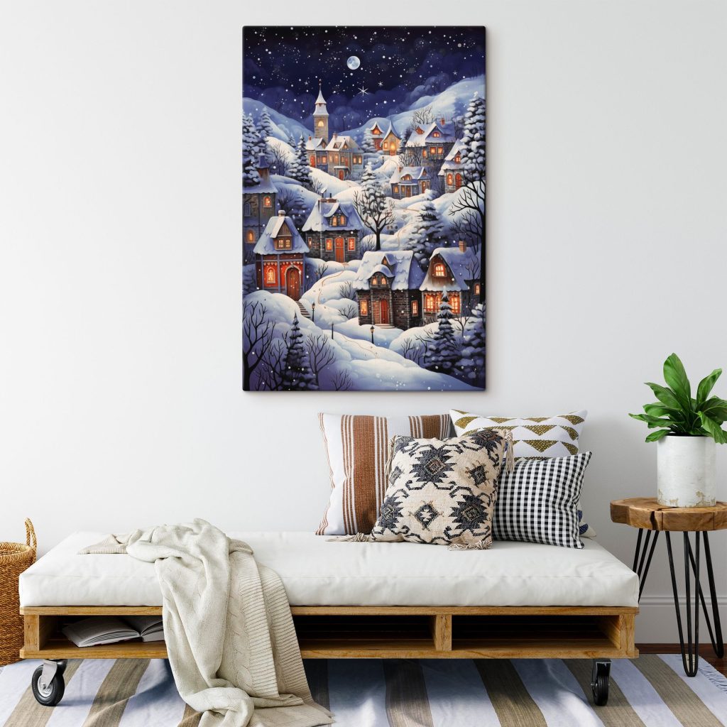 Painting of a snowy village Painting of a snowy village