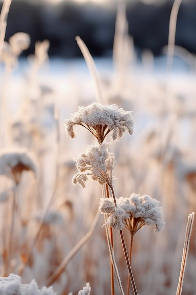 Frost-kissed flora in morning light