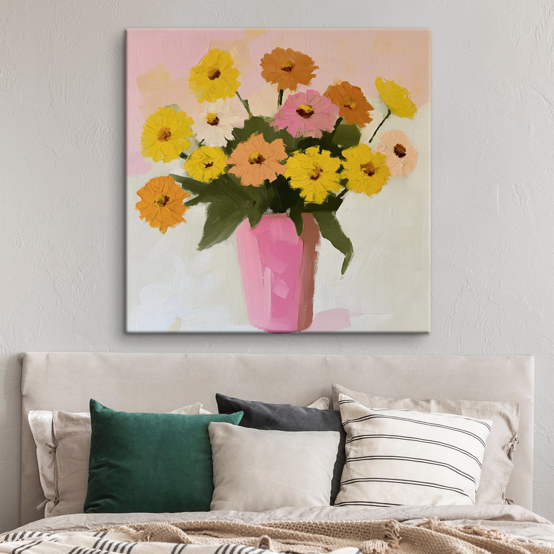 Painting of flowers in a pink vase Painting of flowers in a pink vase