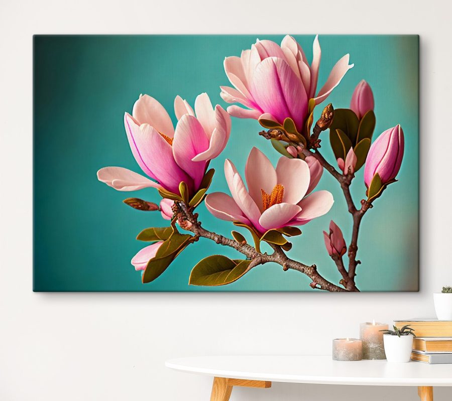 Magnolie kwitną na tle turkusowego nieba Magnolie kwitną na tle turkusowego nieba