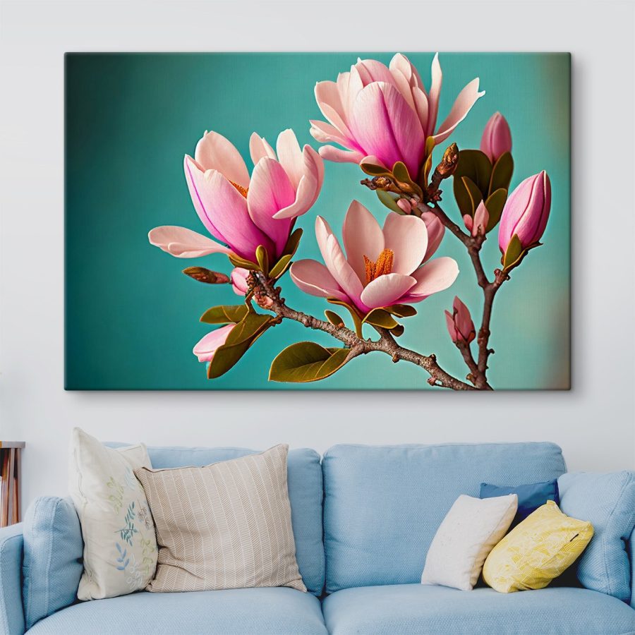 Magnolie kwitną na tle turkusowego nieba Magnolie kwitną na tle turkusowego nieba