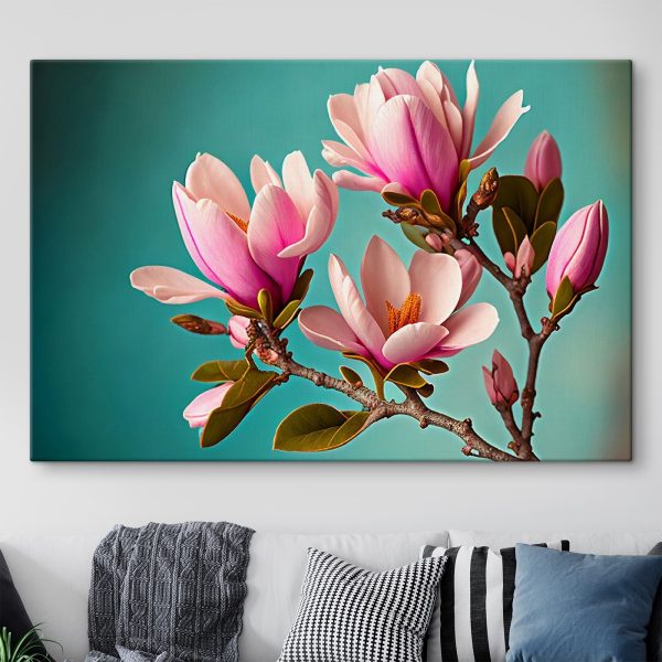 Magnolie kwitną na tle turkusowego nieba Magnolie kwitną na tle turkusowego nieba