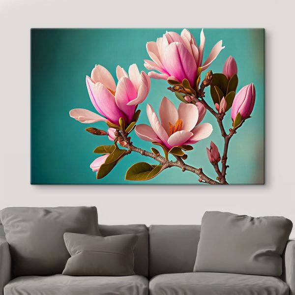Magnolie kwitną na tle turkusowego nieba Magnolie kwitną na tle turkusowego nieba