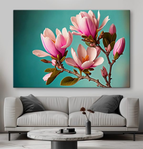 Magnolie kwitną na tle turkusowego nieba Magnolie kwitną na tle turkusowego nieba