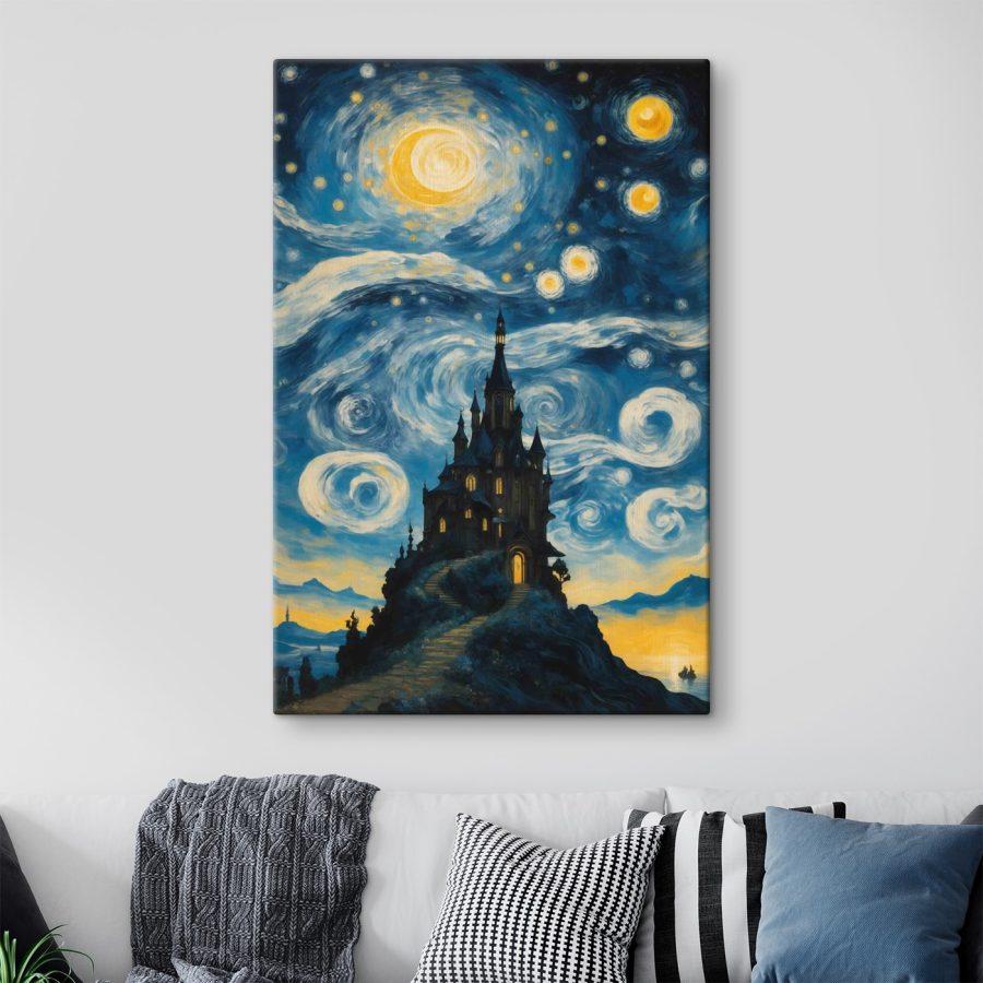 Obraz zamku na nocnym niebie