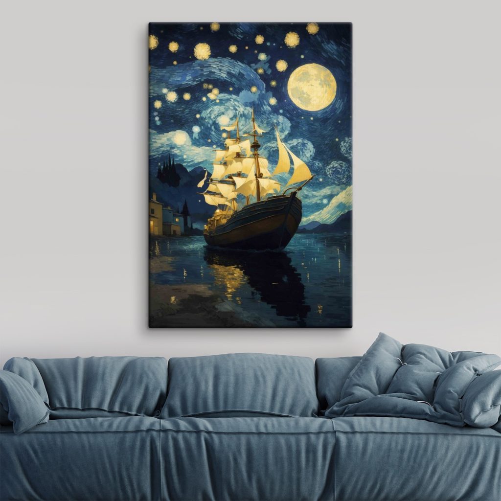 Painting of a ship in the water