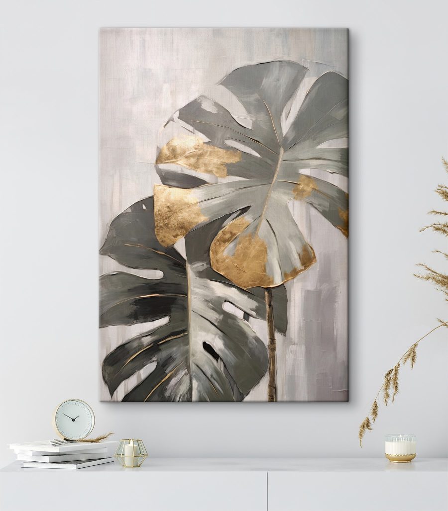 Abstrakcyjna monstera z metalicznymi akcentami
