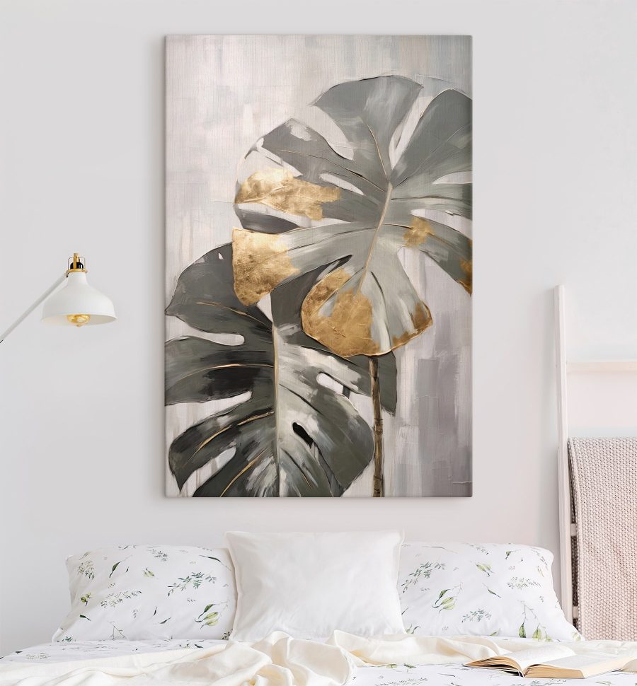 Abstrakcyjna monstera z metalicznymi akcentami