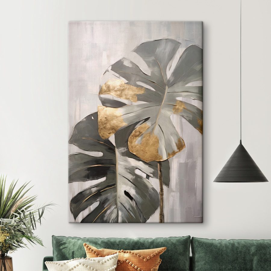 Abstrakcyjna monstera z metalicznymi akcentami