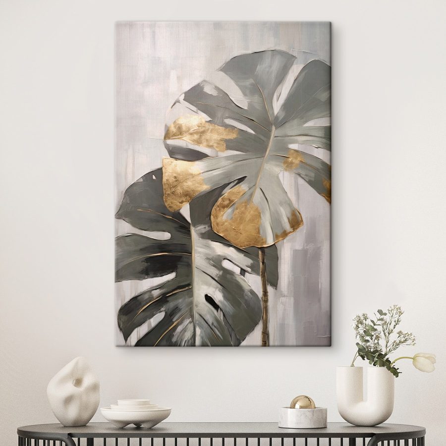 Abstrakcyjna monstera z metalicznymi akcentami