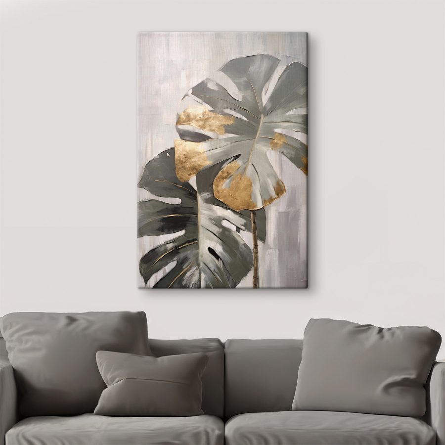 Abstrakcyjna monstera z metalicznymi akcentami