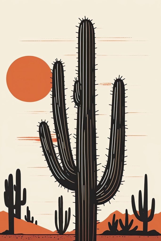 Cactus with a sun in the background Cactus with a sun in the background