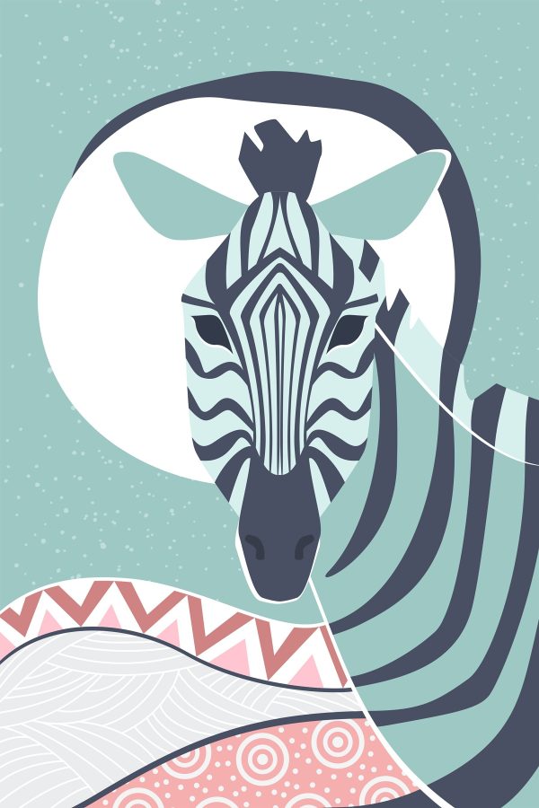 Zebra with a white circle and a blue background Zebra with a white circle and a blue background