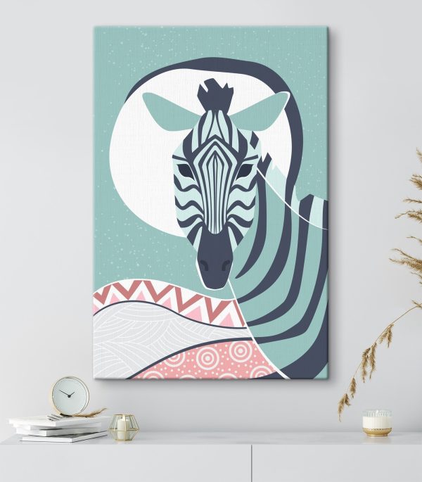 Zebra with a white circle and a blue background Zebra with a white circle and a blue background