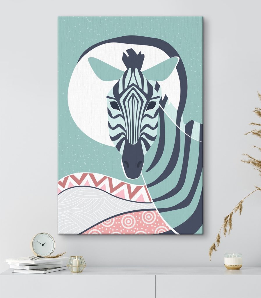 Zebra with a white circle and a blue background Zebra with a white circle and a blue background
