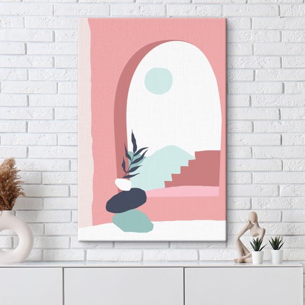 Różowo-niebieska ilustracja okna z rośliną w wazonie Różowo-niebieska ilustracja okna z rośliną w wazonie