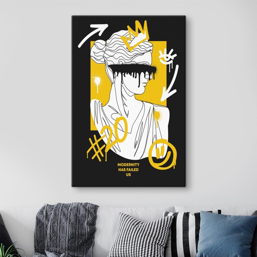 Obraz Czarno-biała grafika przedstawiająca kobietę z czarną farbą kapiącą na oczy