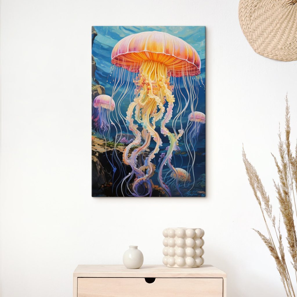 Colorful jellyfish swimming in the water Colorful jellyfish swimming in the water