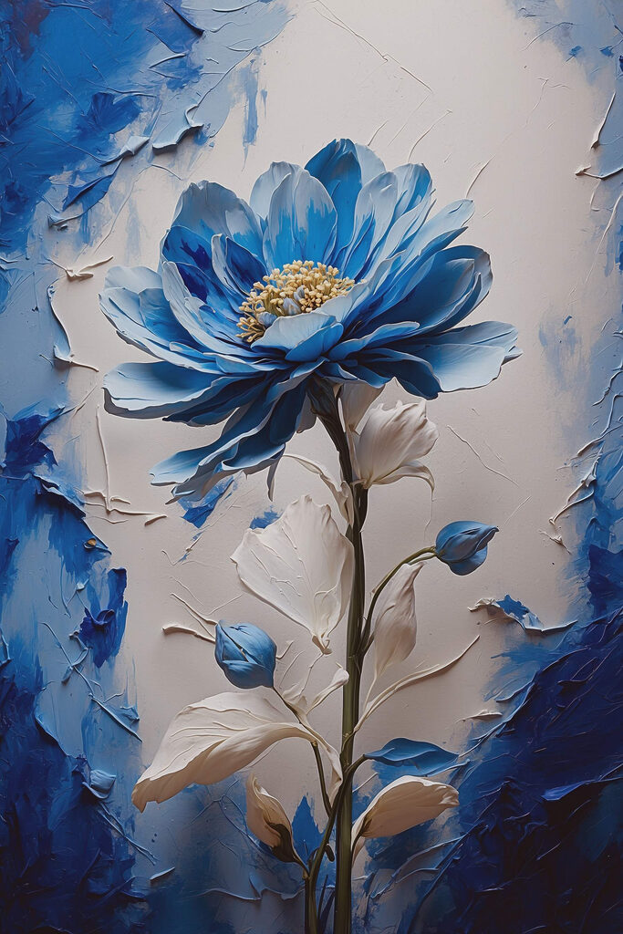 Blue flower with white leaves