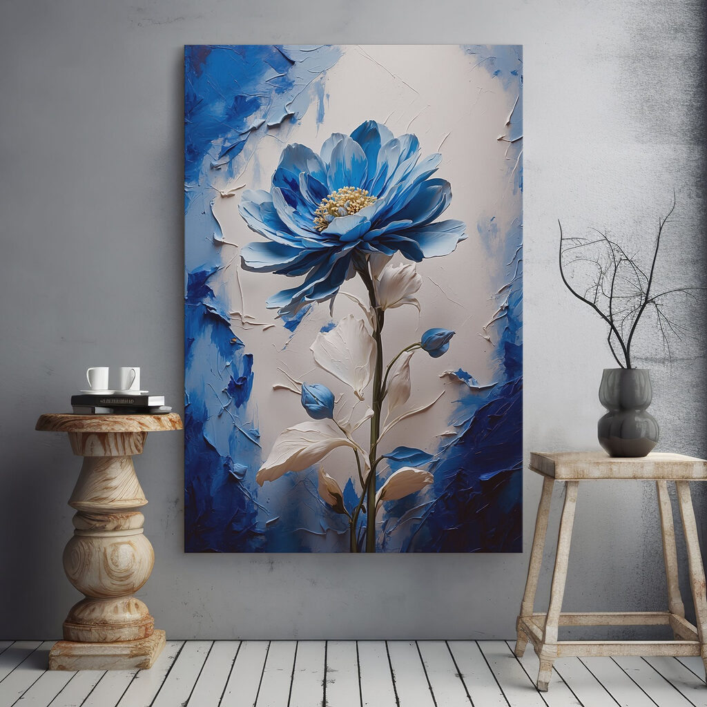 Blue flower with white leaves
