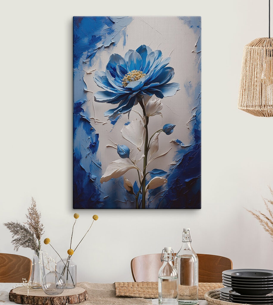 Blue flower with white leaves
