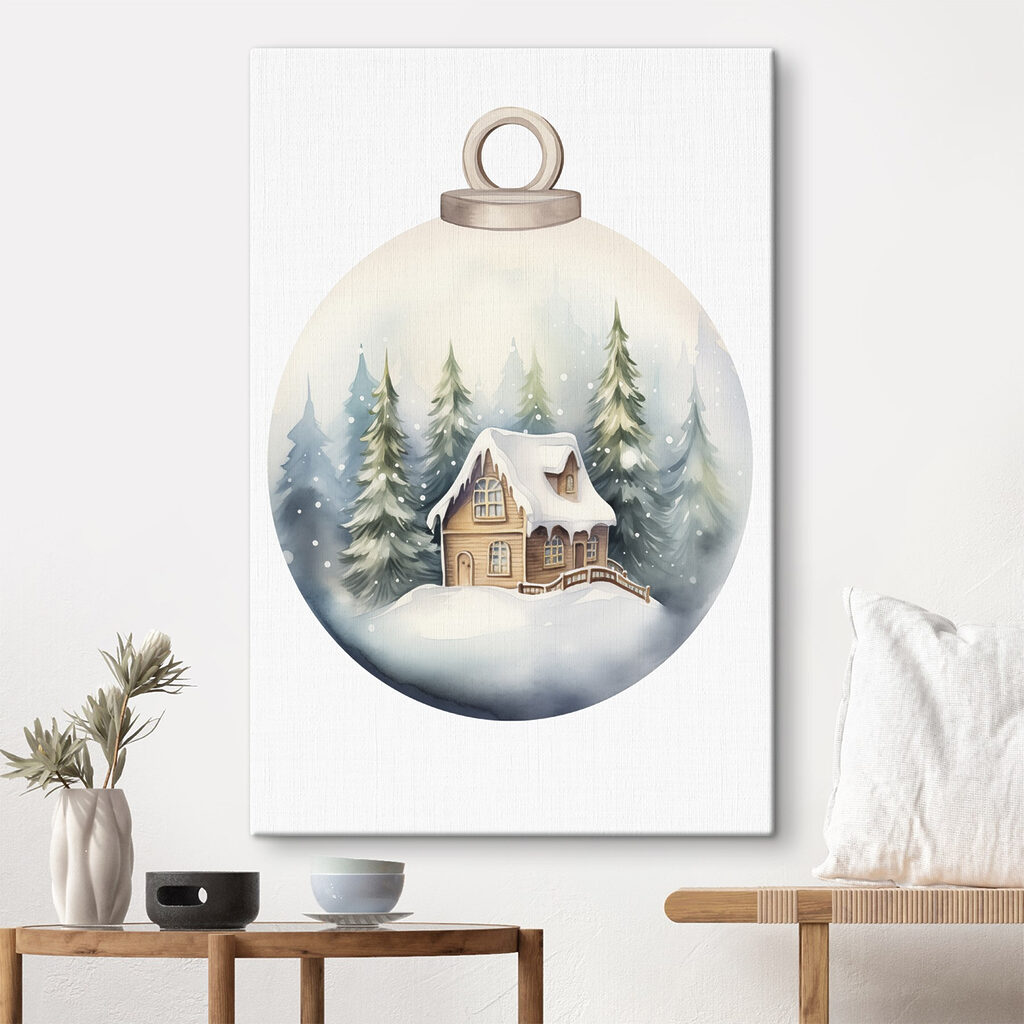 Watercolor painting of a house in a snow covered forest Watercolor painting of a house in a snow covered forest
