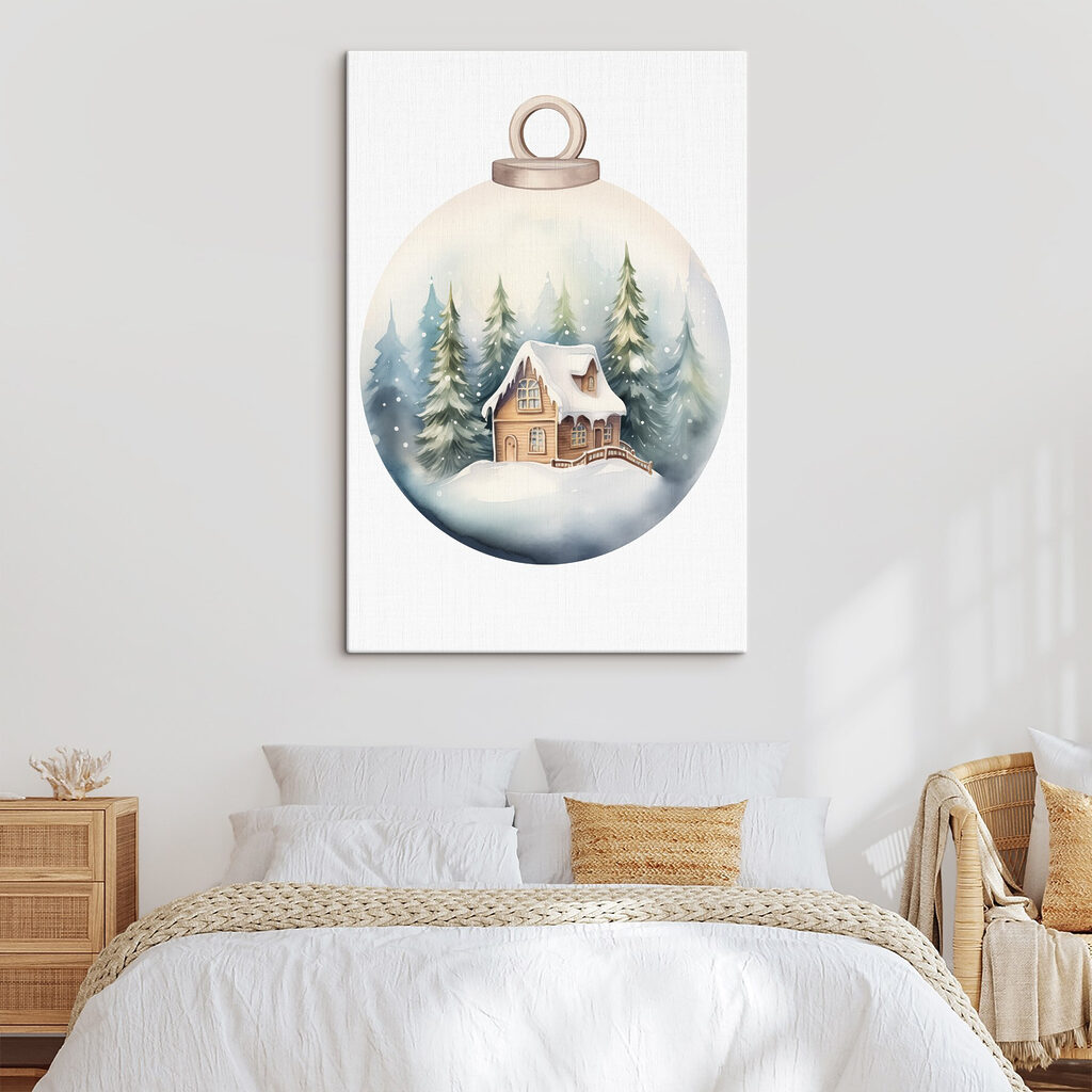Watercolor painting of a house in a snow covered forest Watercolor painting of a house in a snow covered forest