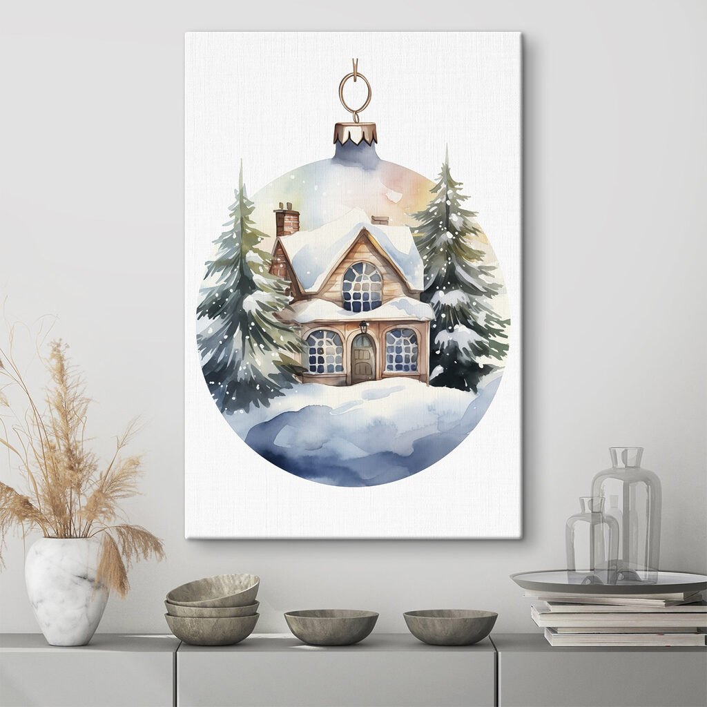 Watercolor painting of a house in the snow