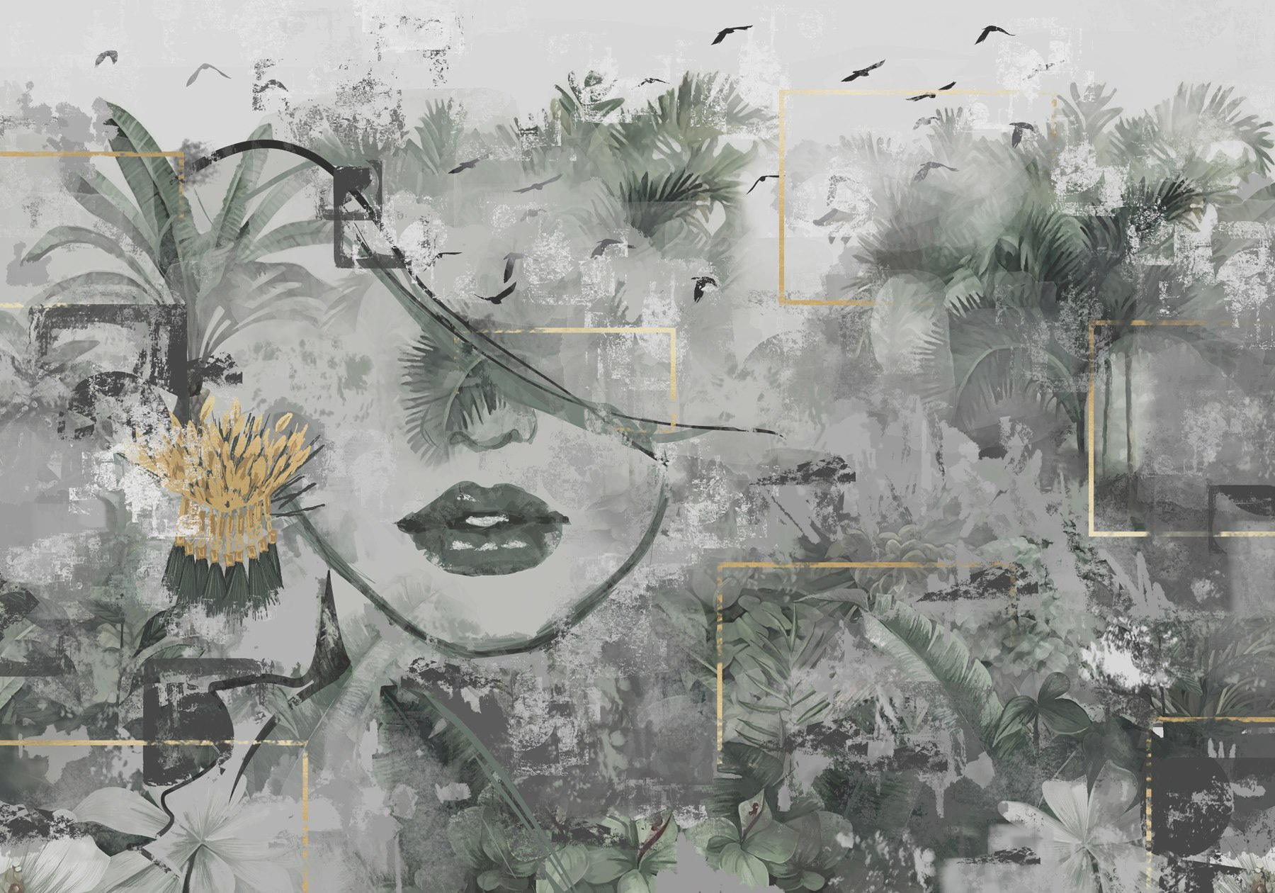 Painting of a woman's face and plants Painting of a woman's face and plants