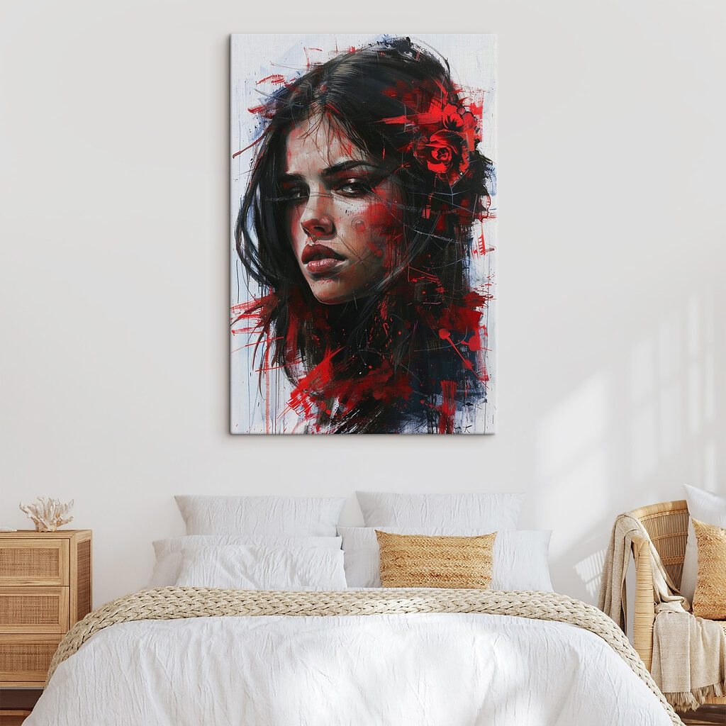 Painting of a woman with red paint Painting of a woman with red paint
