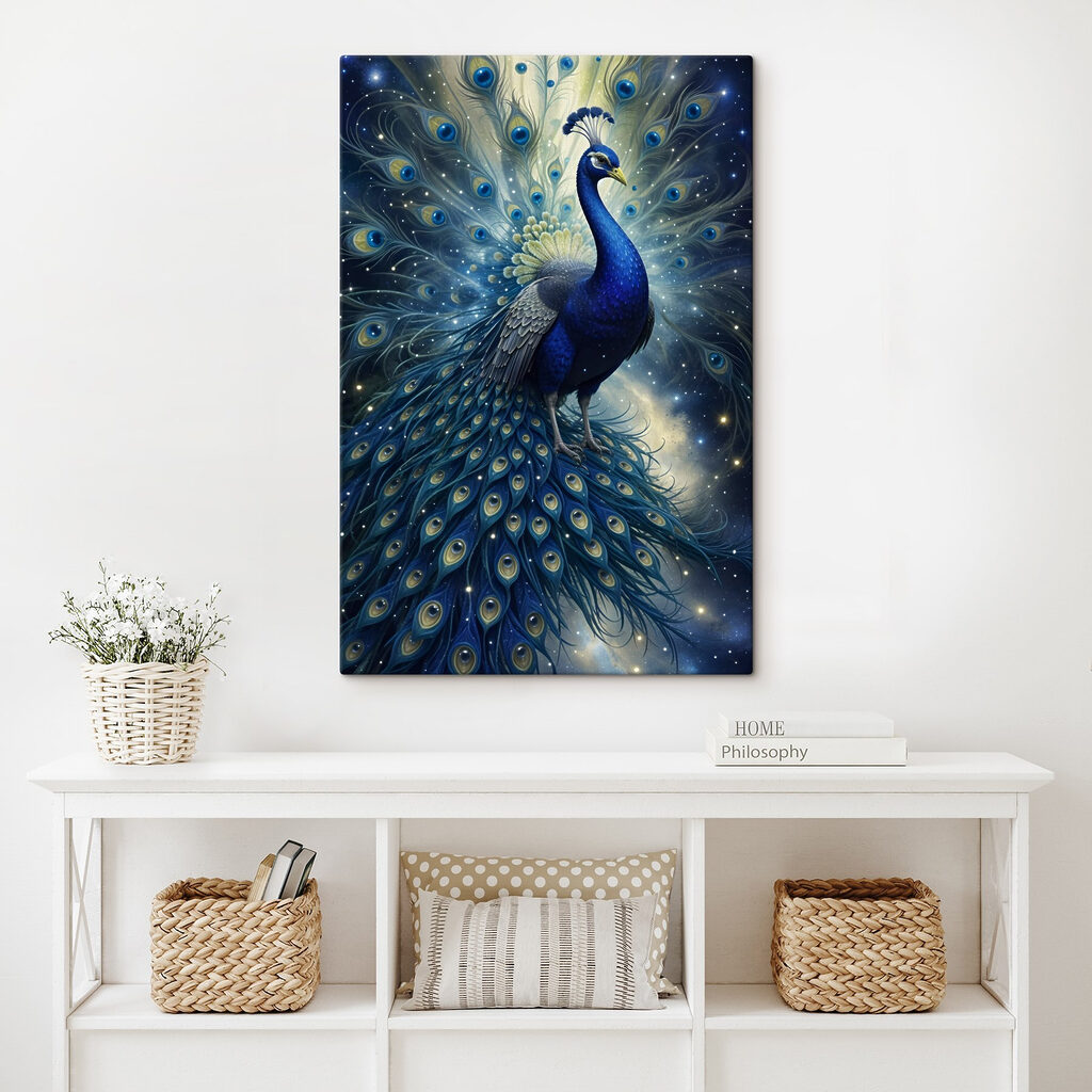 Majestic peacock in cosmic splendor