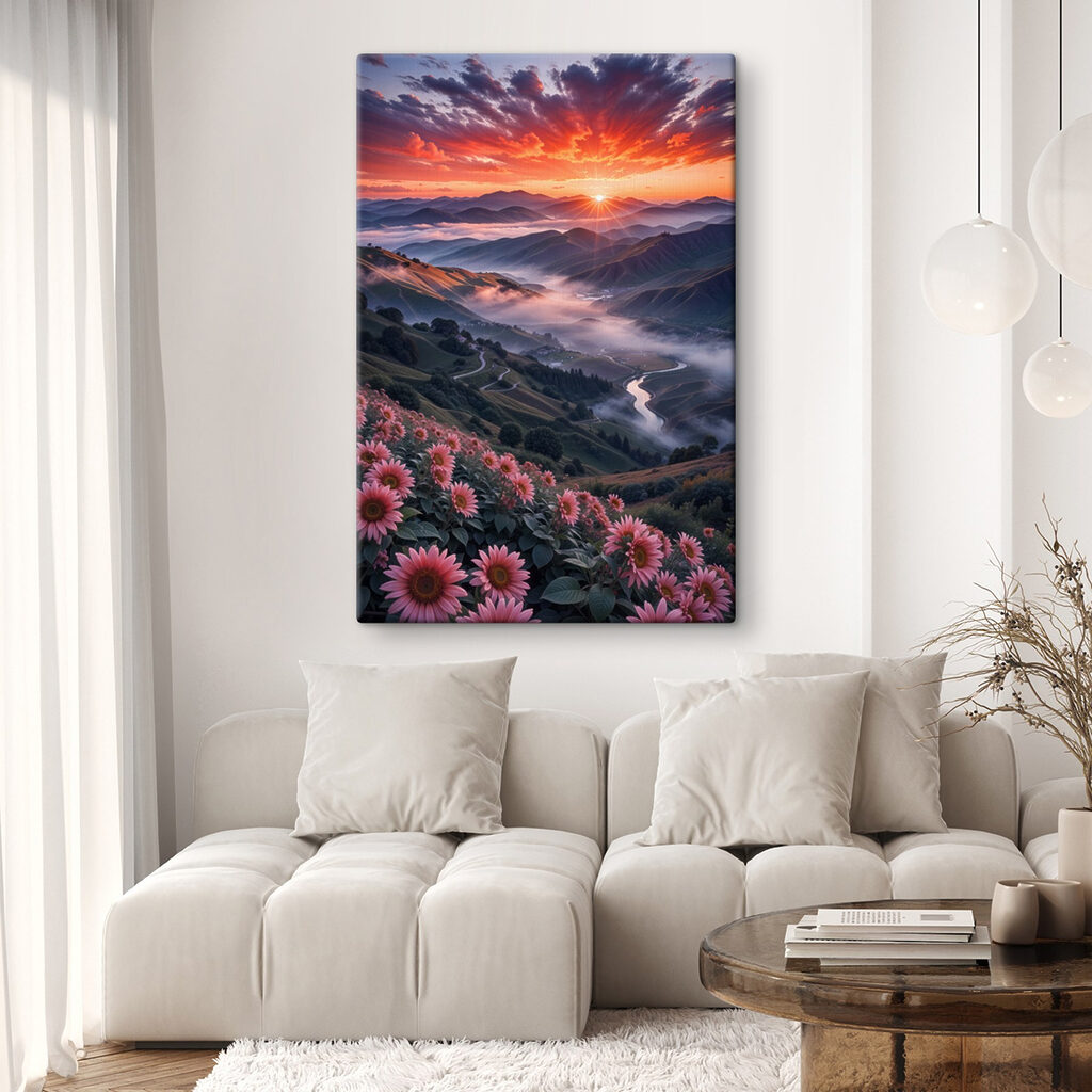 Valley with flowers and a river Valley with flowers and a river