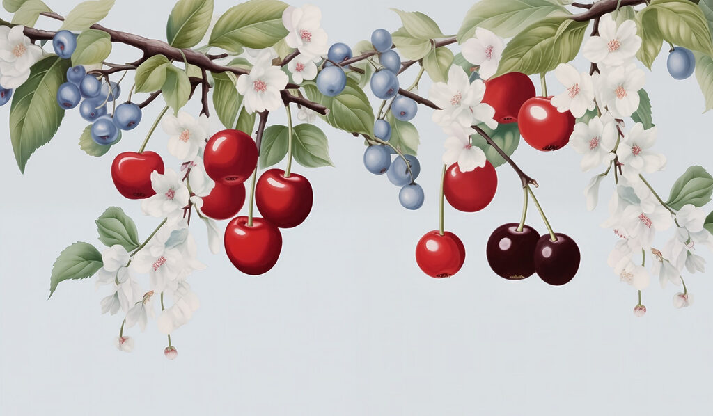 Cherry and blueberry on a branch