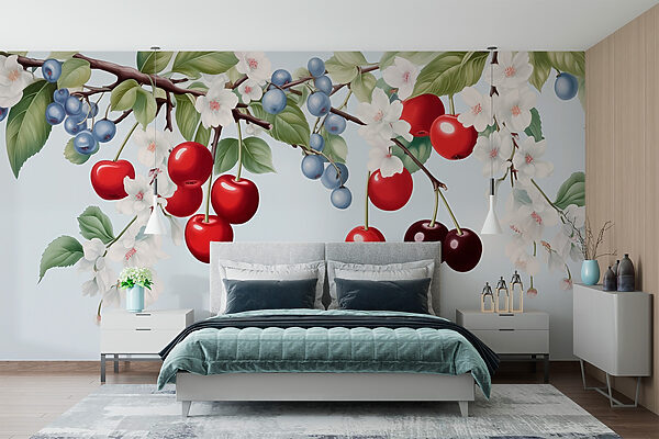 Cherry and blueberry on a branch