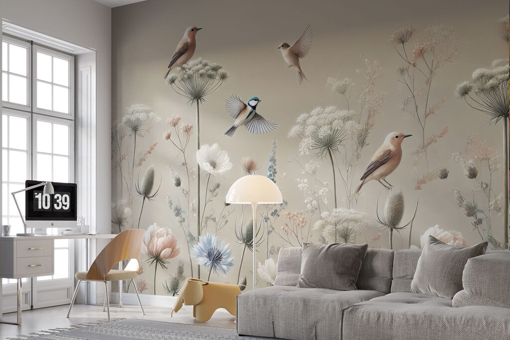 Birds on flowers and plants