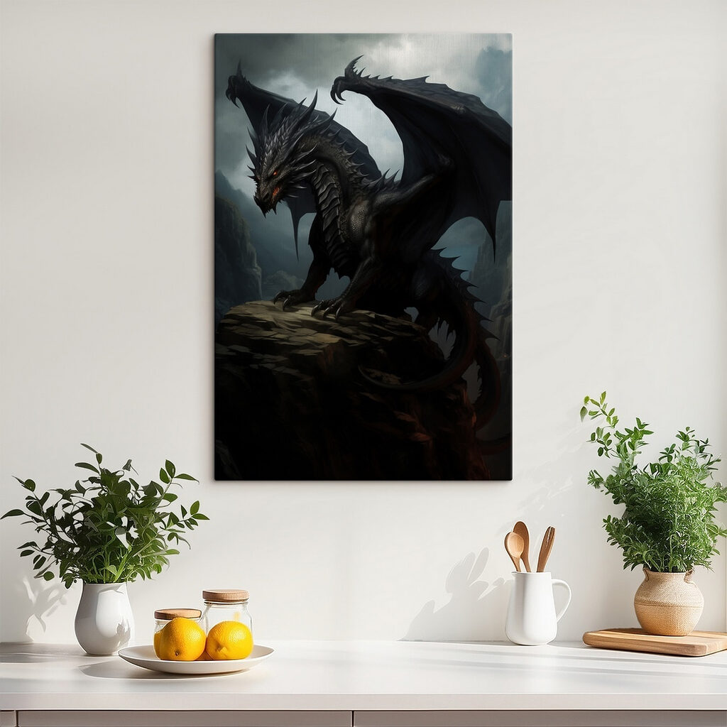 Black dragon on a rock