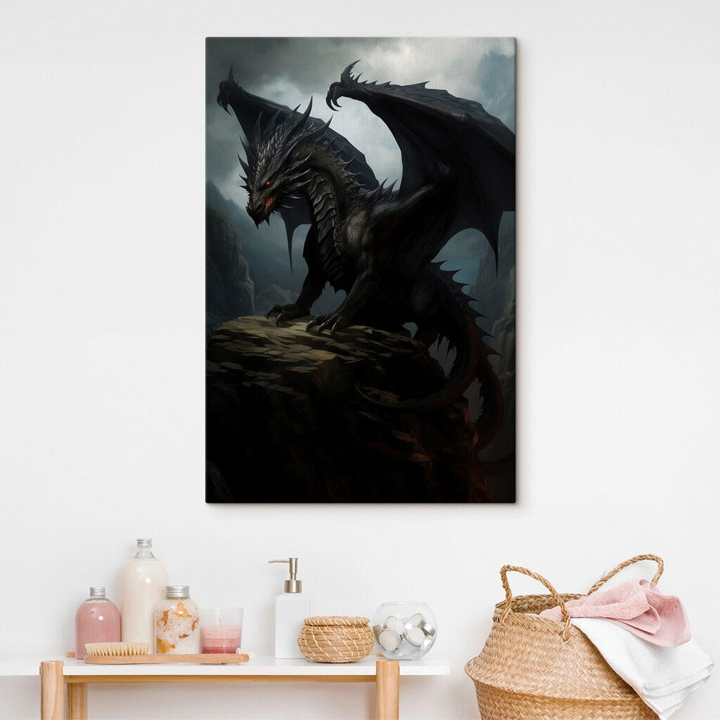Black dragon on a rock